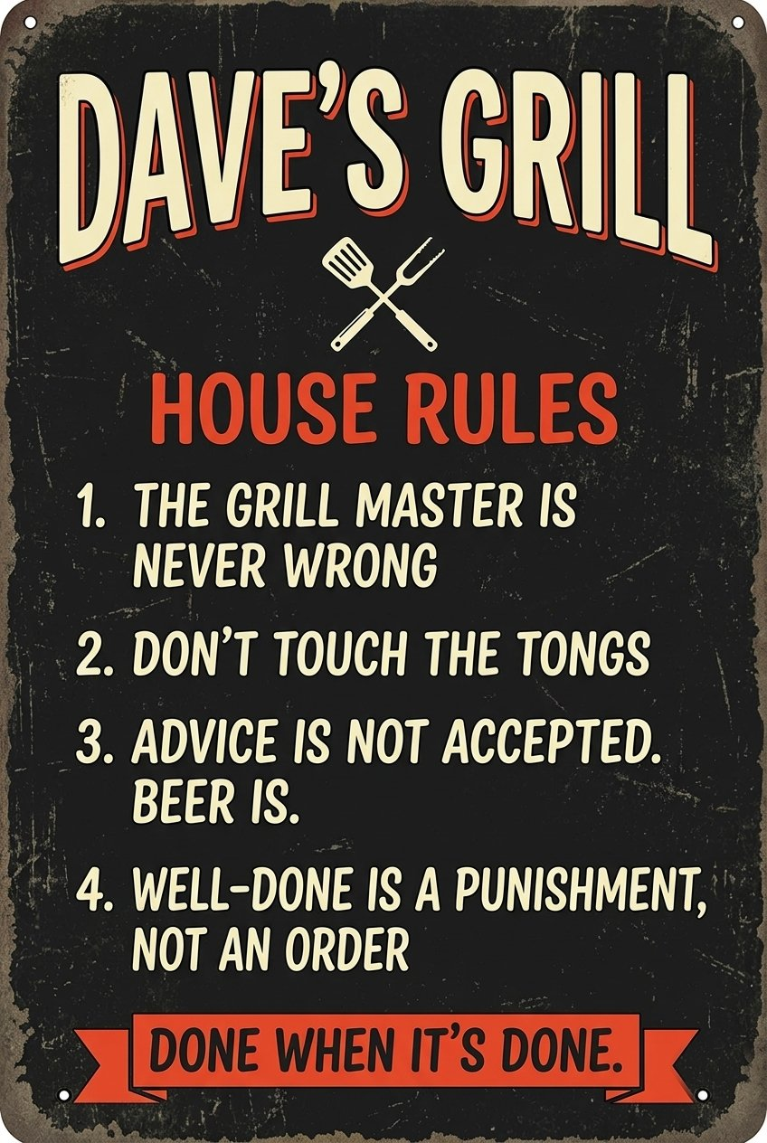 Personalized Grill Rules Sign — Custom Metal BBQ Sign