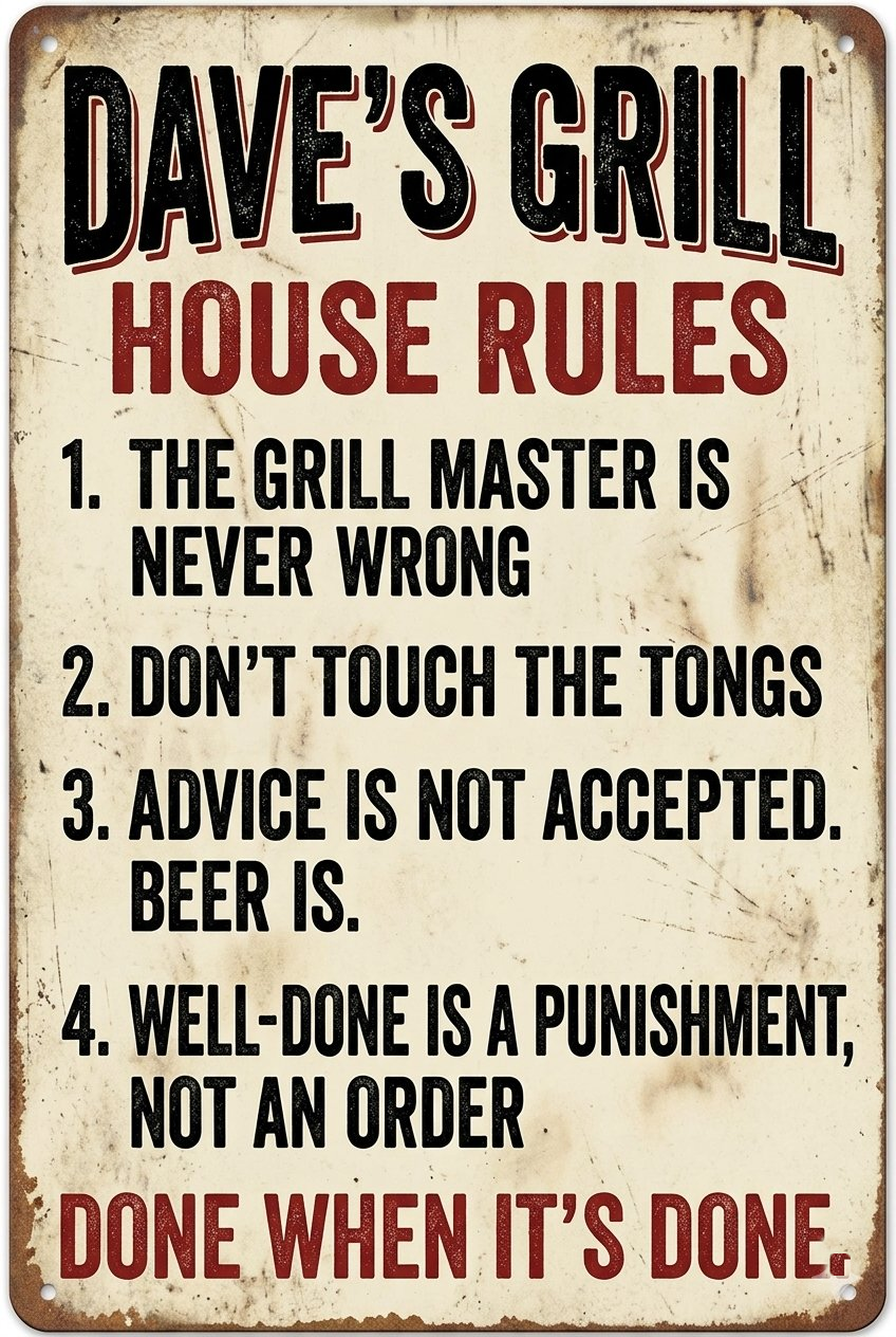 Personalized Grill Rules Sign — Custom Metal BBQ Sign