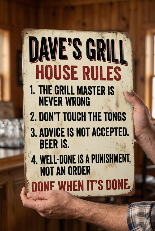 Personalized Grill Rules Sign — Custom Metal BBQ Sign