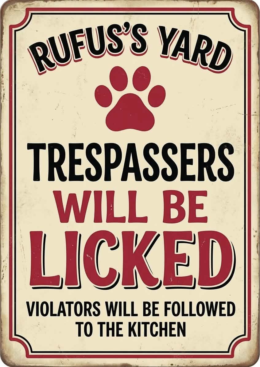 Personalized Dog Yard Sign — Trespassers Will Be Licked Metal Sign